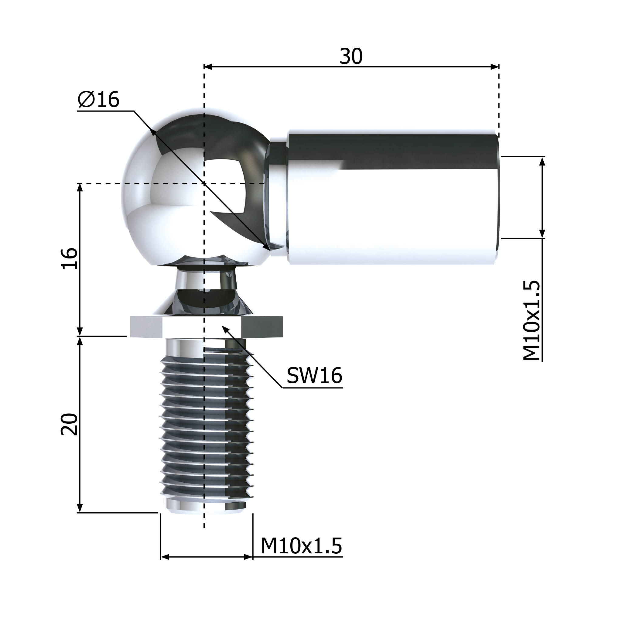Dimensions of a 60214 Angle Ball Joint
