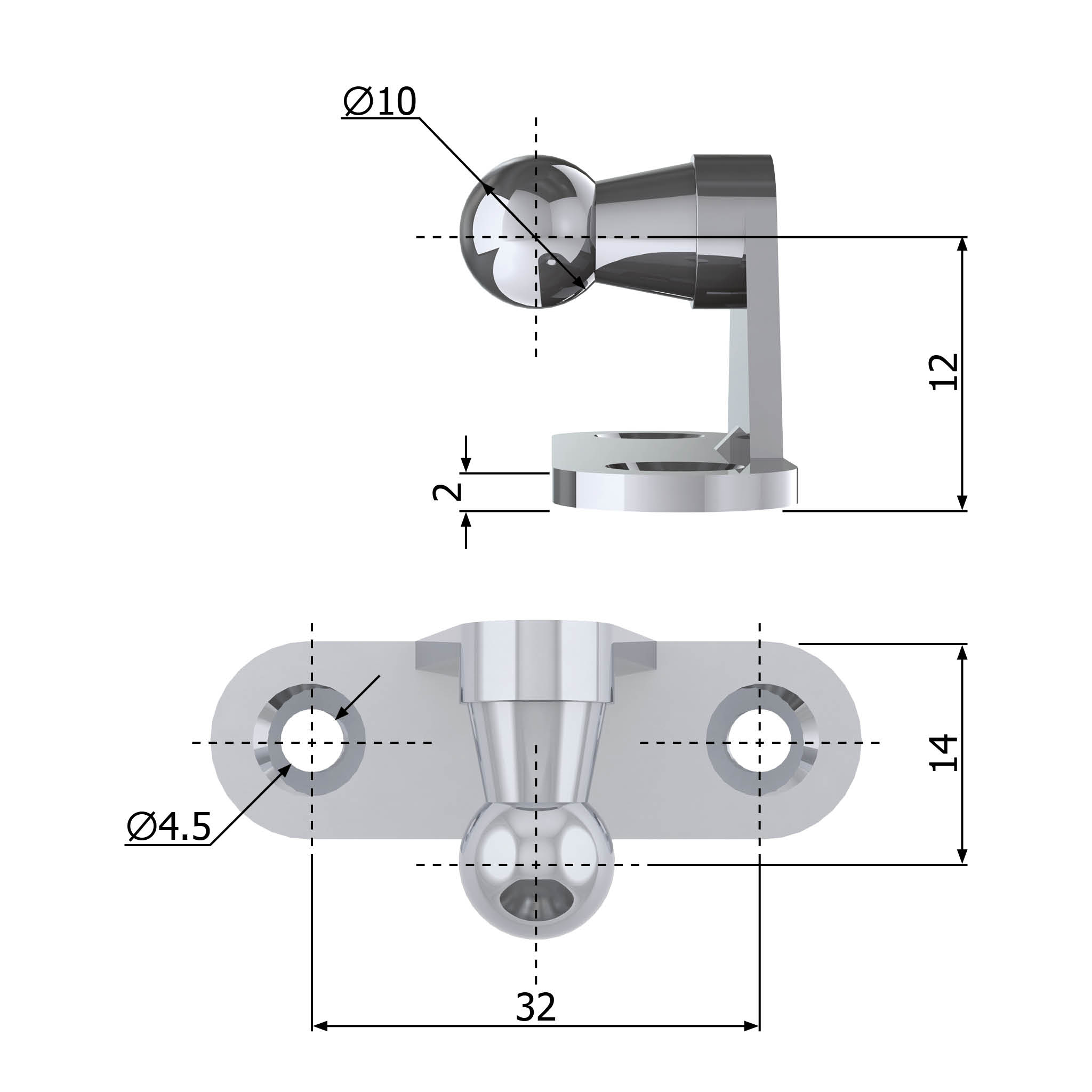 Dimensions of a 4626 Ball Bracket
