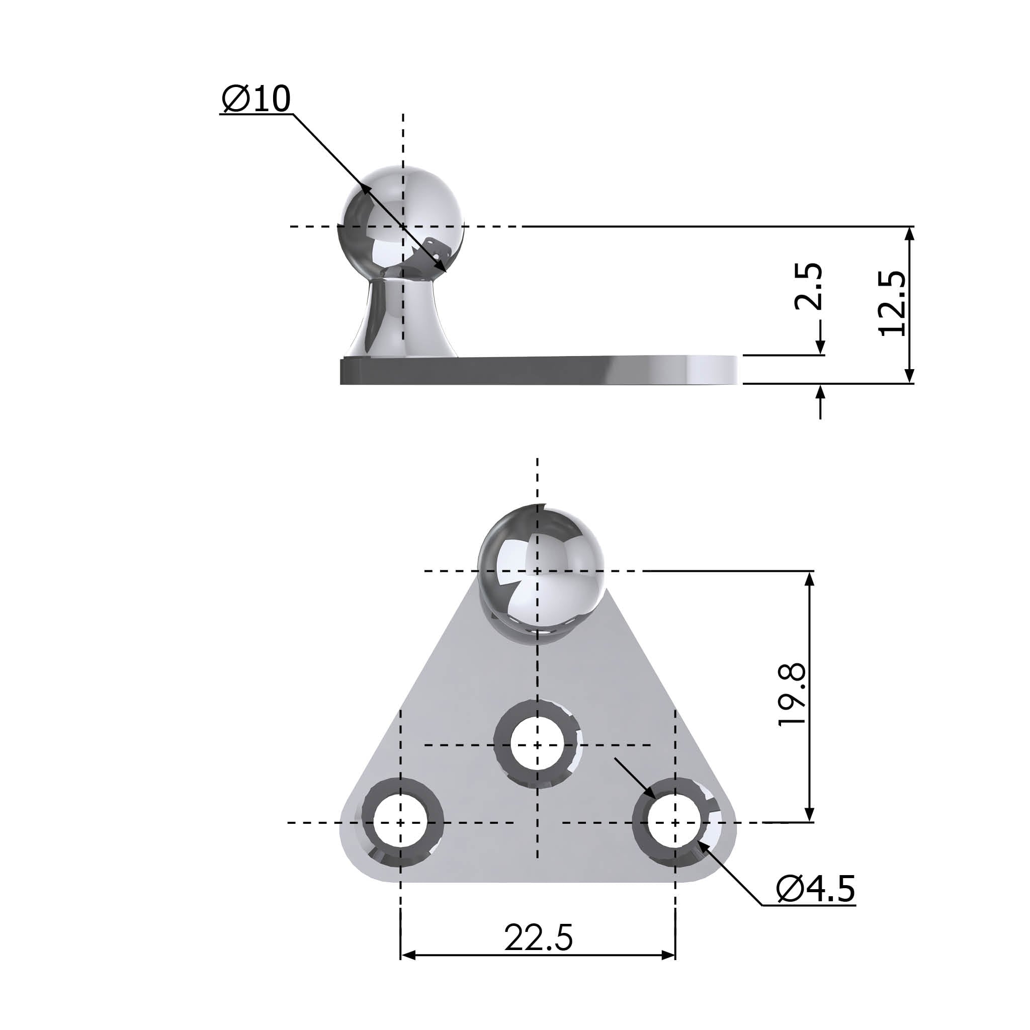 Dimensions of a 60273 Ball Bracket