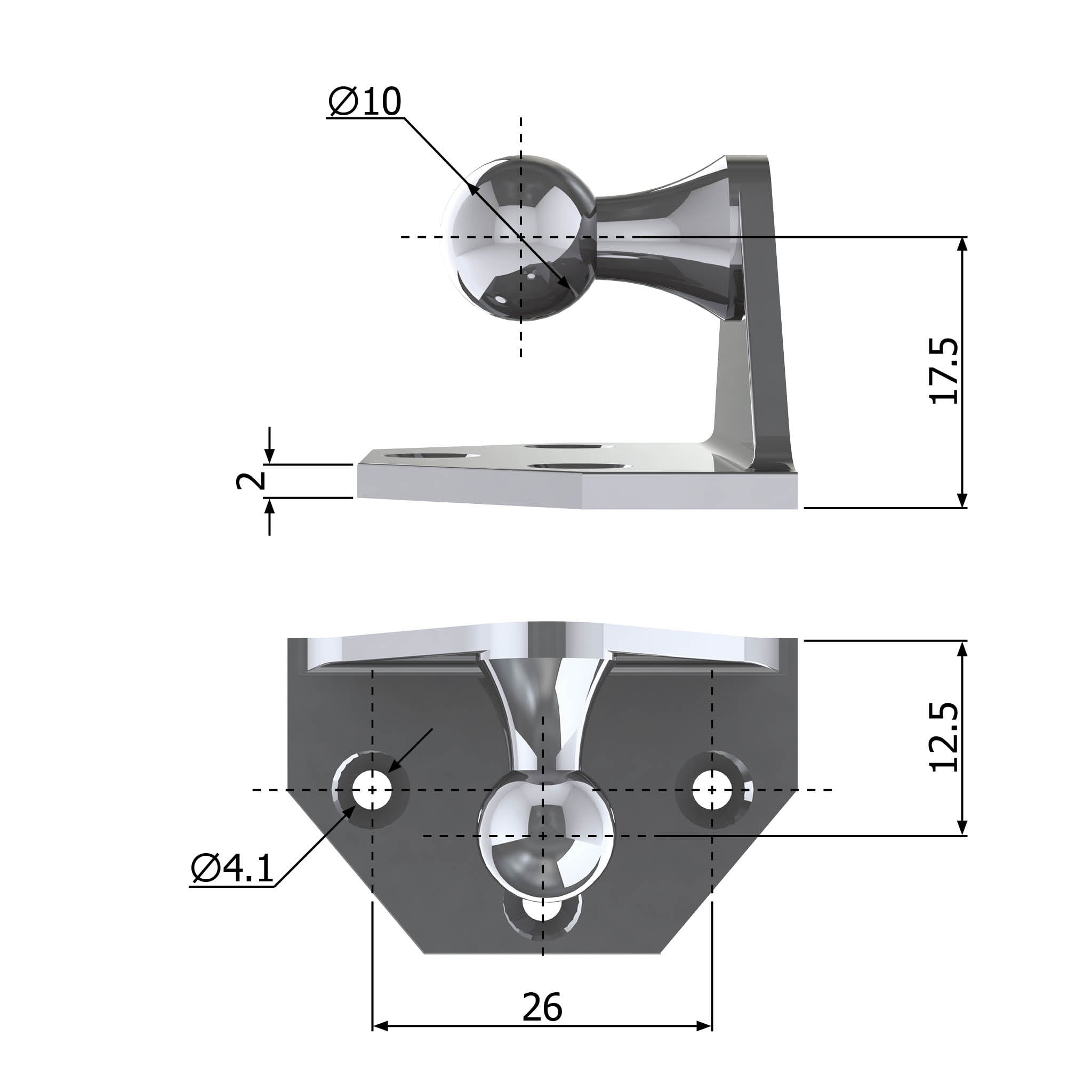 Dimensions of a 60277 Ball Bracket