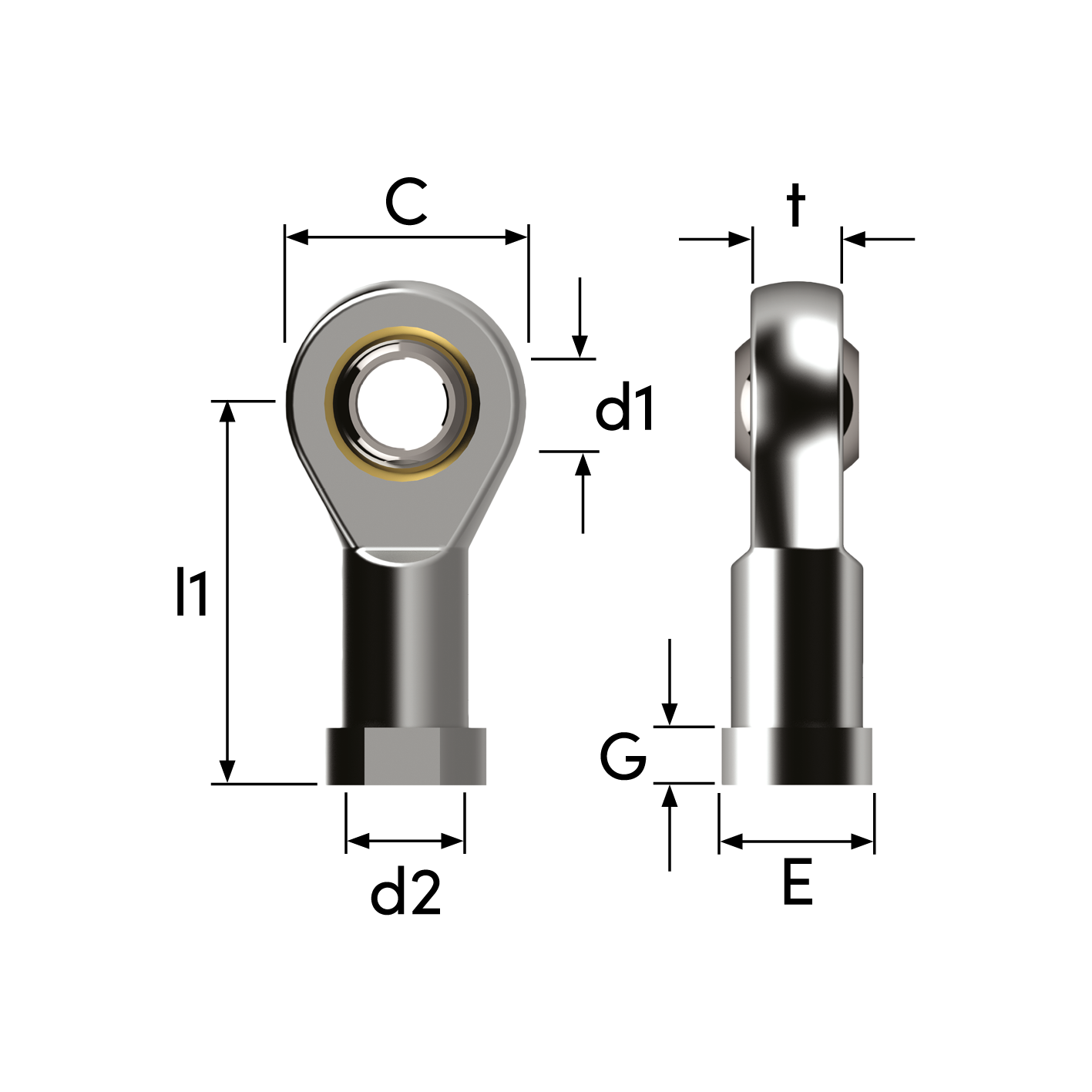 Dimensions of a Rose Eye End Fitting