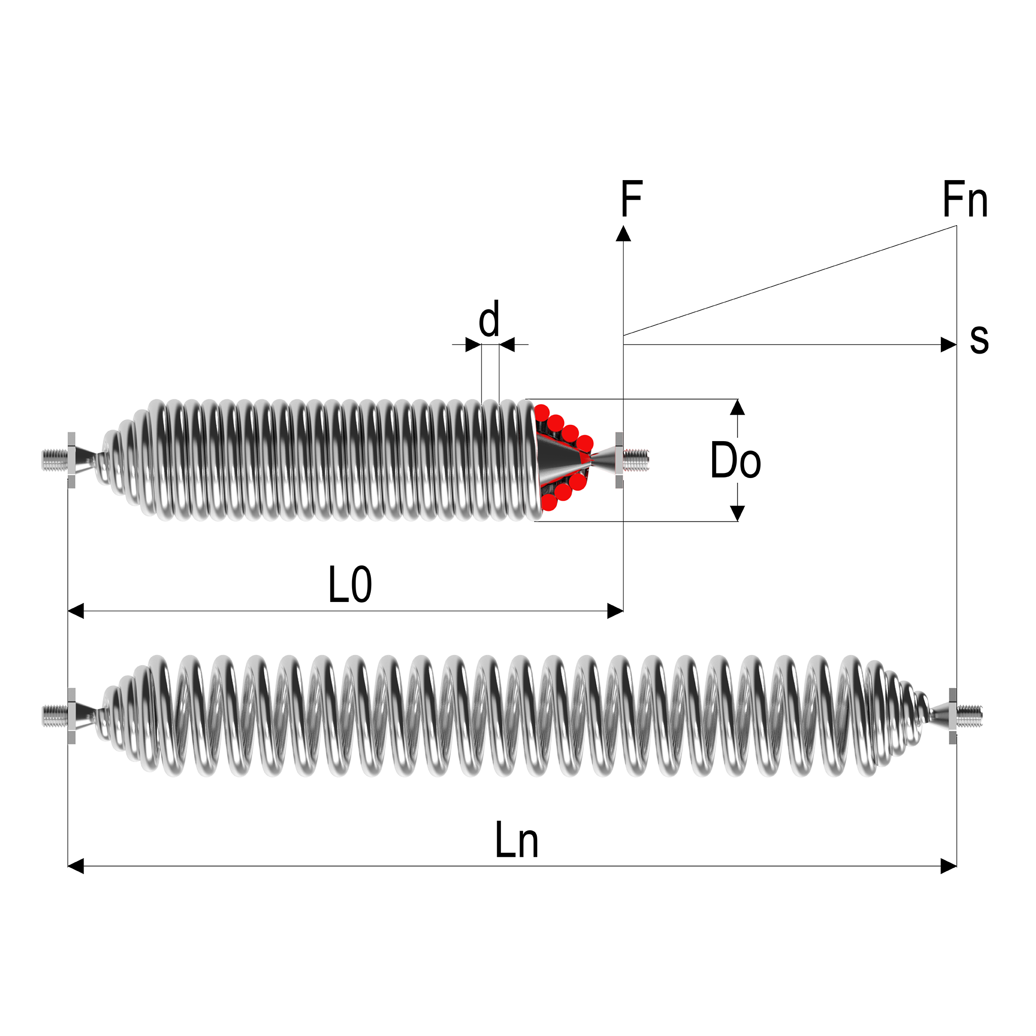 Dimensions of an Extension Spring with Turnable Bolt