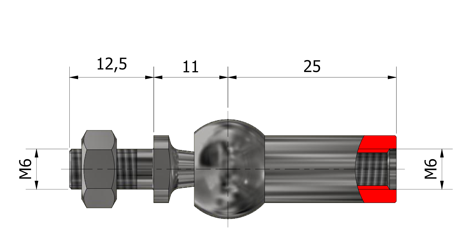 Dimensions of a 8960 Inline Ball Joint