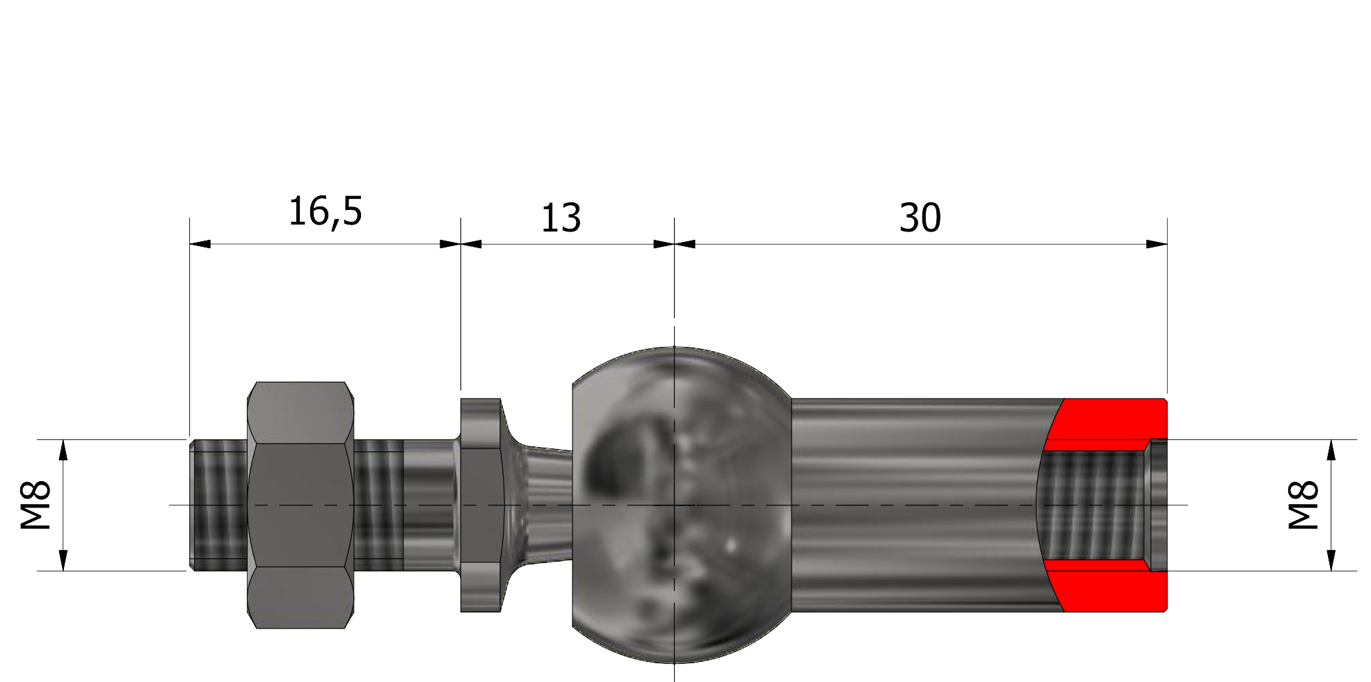 Dimensions of a 8961 Inline Ball Joint