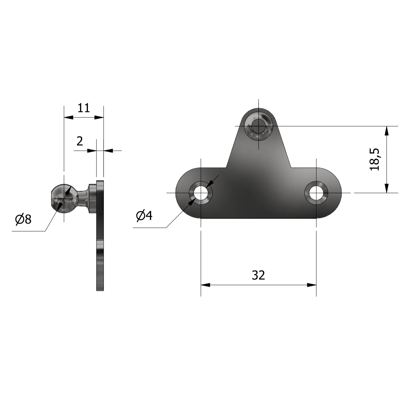 Dimensions of a 605 Ball Bracket